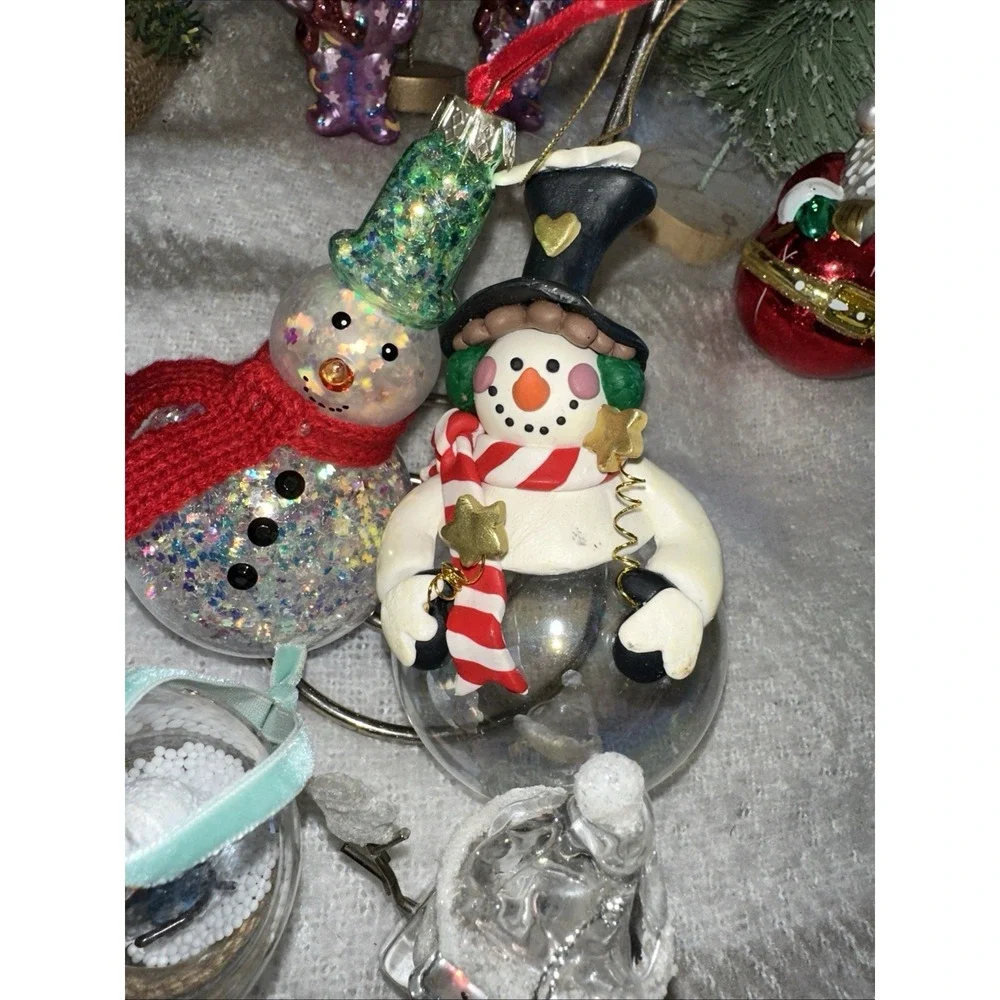 VTG Lot Of 4-Snowmen-1 Glitter Handblown 1-icecube 1-snowglobe1- Ceramic